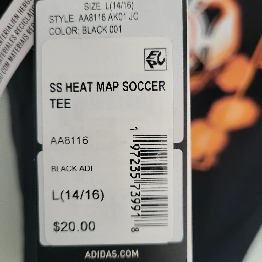 Adidas Youth Boys‎ L 14/16 Soccer Heat Map Short Sleeve T-shirt Black Graphic...